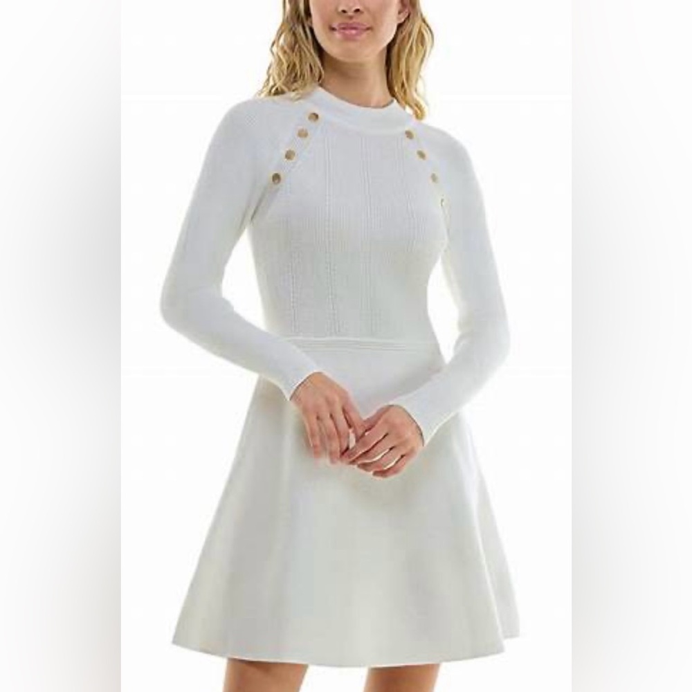 Fit & Flare Sweater Off White dress by BCX Size Jrs L